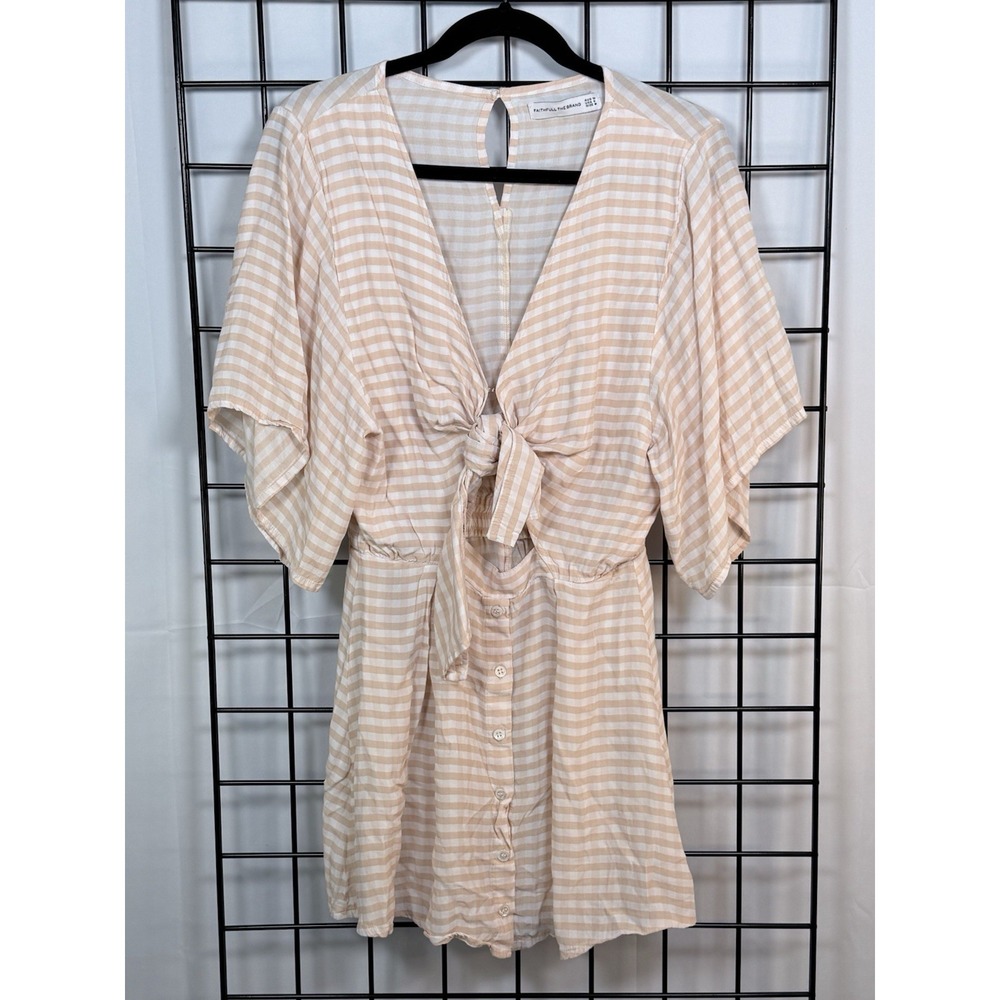 Faithfull The Brand Gingham Playsuit Mini Dress Womens 6 Peach Casual Festival
